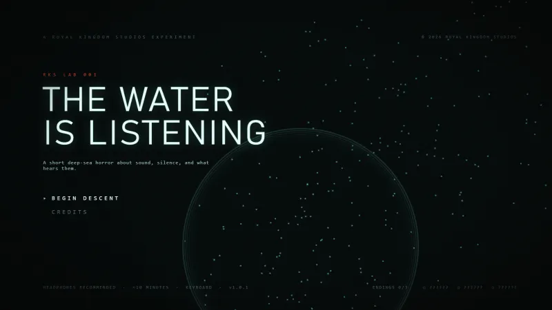 Title screen: the white title over drifting sonar particles