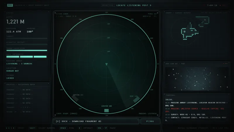 The passive array listening: bearings for a locator beacon, a node and an unknown tapping