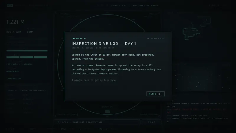 Fragment 01, an inspection dive log recovered from the station